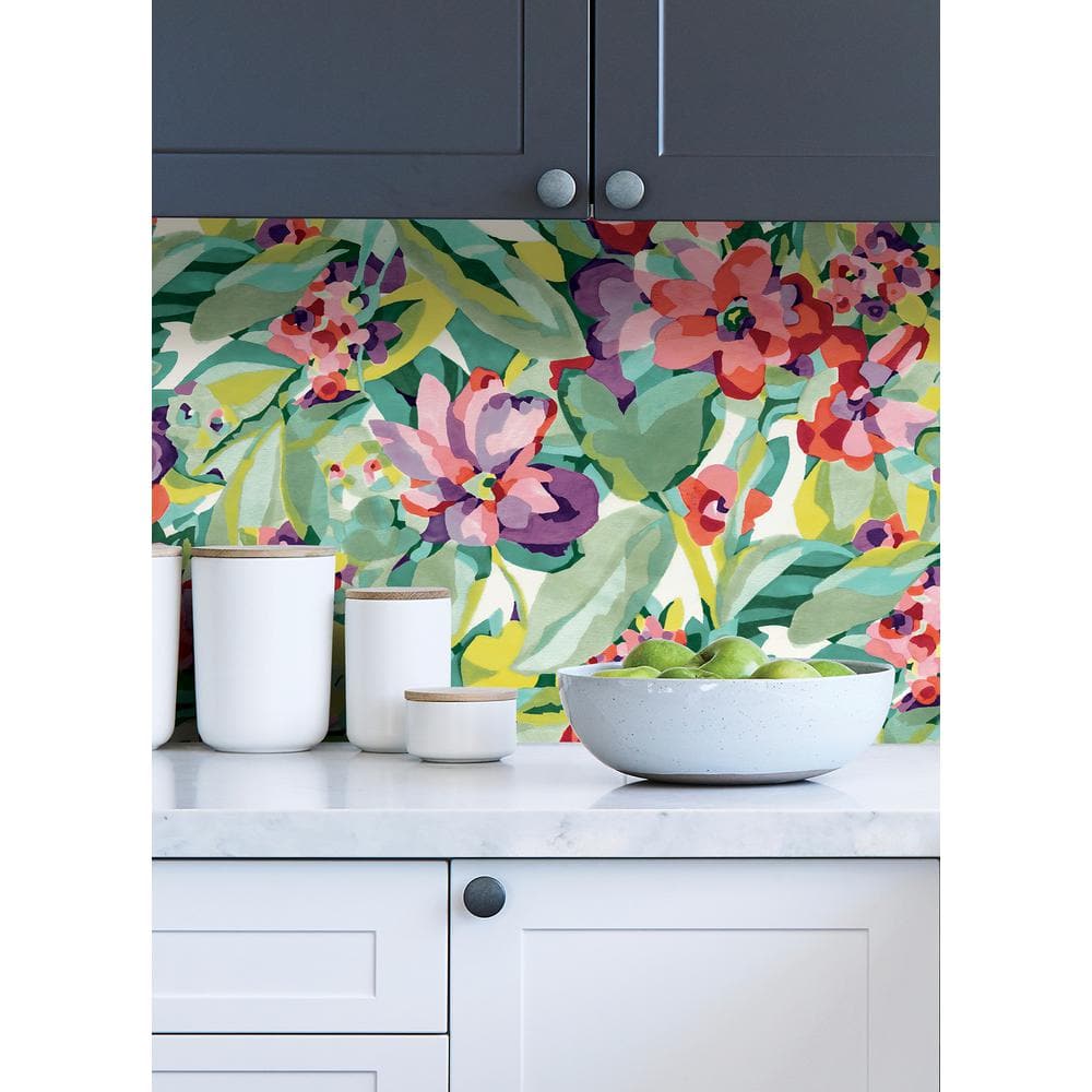 Multicolor Vinyl Floral Peel and Stick Wallpaper Roll