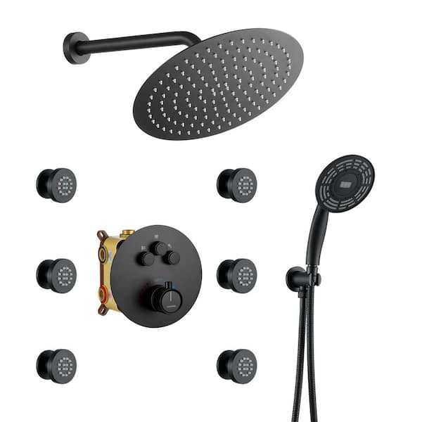 1-Spray Patterns with 1.8 GPM 12 in. Wall Mount Fixed and handheld Dual Shower Heads in Matte Black