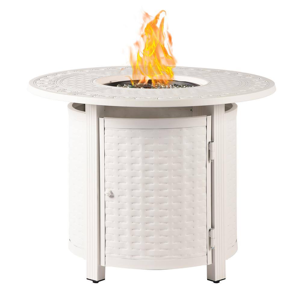 White Aluminum Round Gas Fire Pit Table with Glass Beads