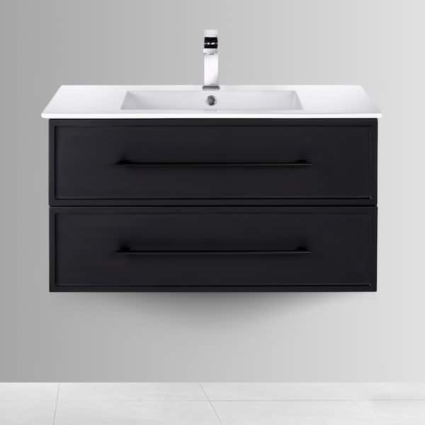 Cutler Kitchen and Bath Milano 36 in. W x 18 in. D x 20 in. H Single Sink Wall Mount Vanity in Black with Rectangular White Basin Acrylic Top