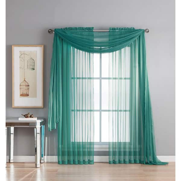 Window Elements Diamond Sheer Voile 56 in. W x 216 in. L Curtain Scarf in Grey Teal