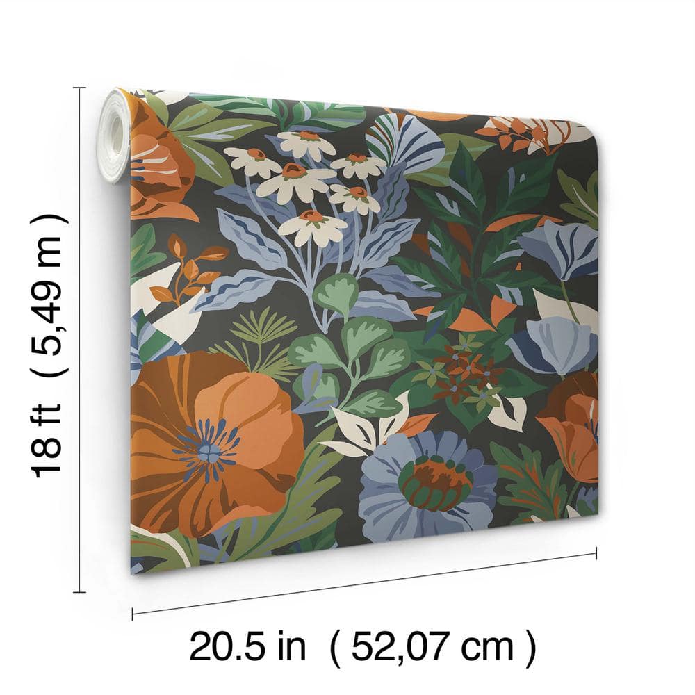 Charcoal Floral Peel and Stick Wallpaper Roll