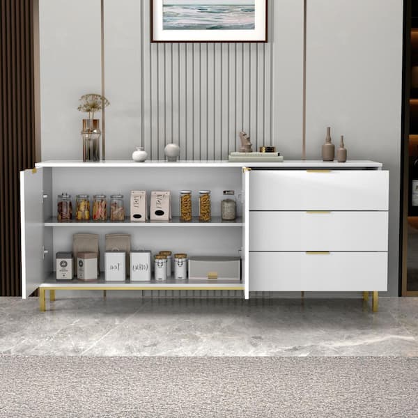 FUFU&GAGA White Wood Paint Finish Buffets And Sideboards Cupboard With  Hollow Out Carved Acrylic Doors KF390009-01 - The Home Depot