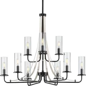 Riley Collection 9-Light Matte Black Clear Glass New Traditional Chandelier Light