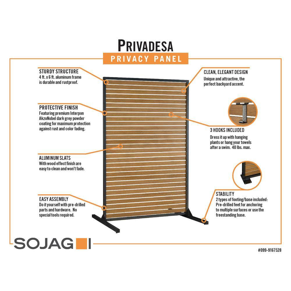 Privadesa 4 x 6 ft. Aluminum Privacy Screen with Wood Effect Finish