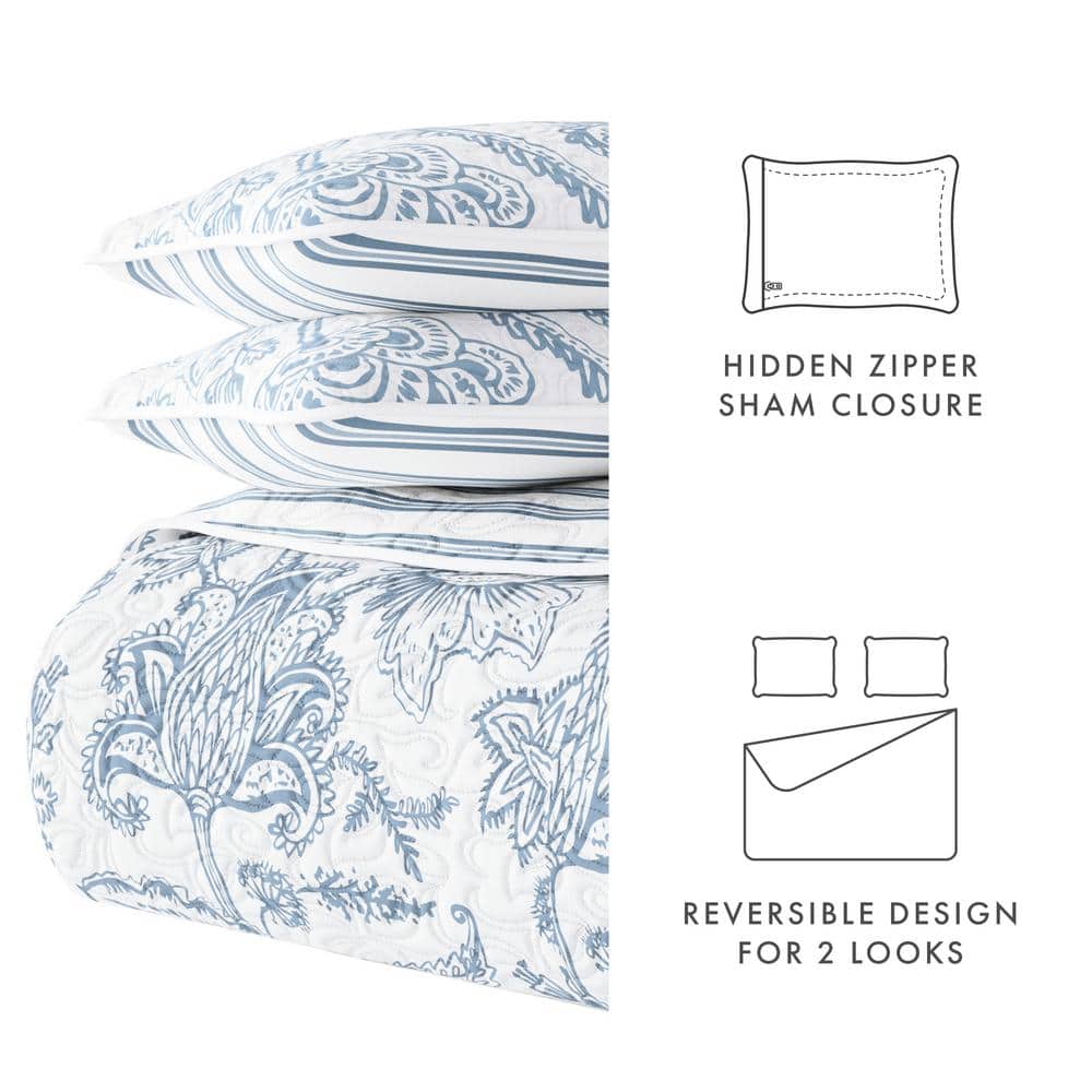 Dusk Blue King/California King Reversible Microfiber Quilt Set