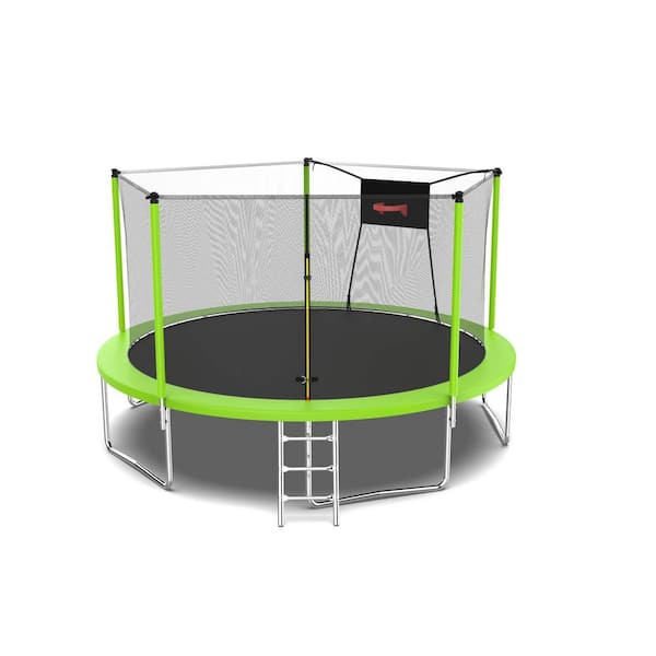 Zeus & Ruta 14 ft.Trampoline for Kids with 5 Safety Enclosure Poles Round Outdoor Recreational Trampoline in Green