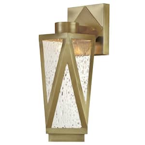 Zion Medium 1-Light Antique Brass LED Outdoor Wall Mount Lantern with Clear Seeded Glass