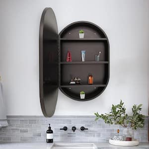 21 in. W x 31 in. H Oval Black Surface Mount Bathroom Medicine Cabinet with Mirror
