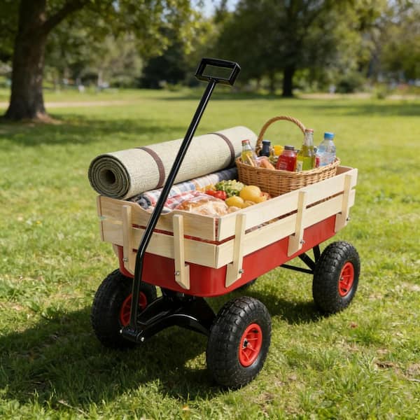 outdoor sport wagon tools cart wooden side panels air tires Wagon