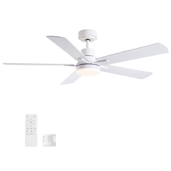 52 in. White Low Profile Ceiling Fan with Light, DC Motor, Remote Control and Dual-Finish Reversible Blades