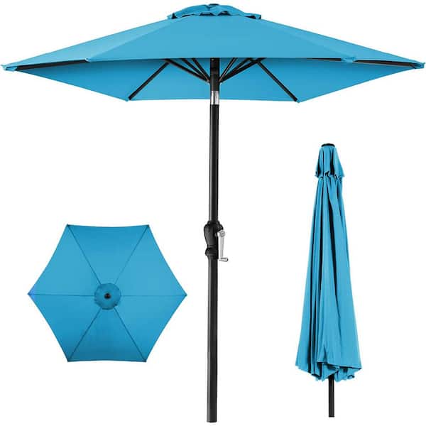 Cubilan 10ft Outdoor Steel Polyester Market Patio Umbrella w/Crank, Easy Push Button, Tilt, Table Compatible - Blue