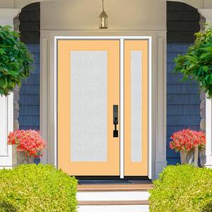 Legacy 51 in. x 80 in. Full Lite Rain Glass RHOS Primed Jackfruit Finish Fiberglass Prehung Front Door with 12 in. SL