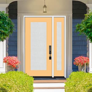 Legacy 53 in. x 80 in. Full Lite Rain Glass RHOS Primed Jackfruit Finish Fiberglass Prehung Front Door w/14in.SL