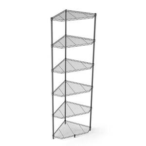 6-Tier Metal Corner Wire Shelf Rack with Shelves Adjustable for Heavy-Duty Storage Display in Black