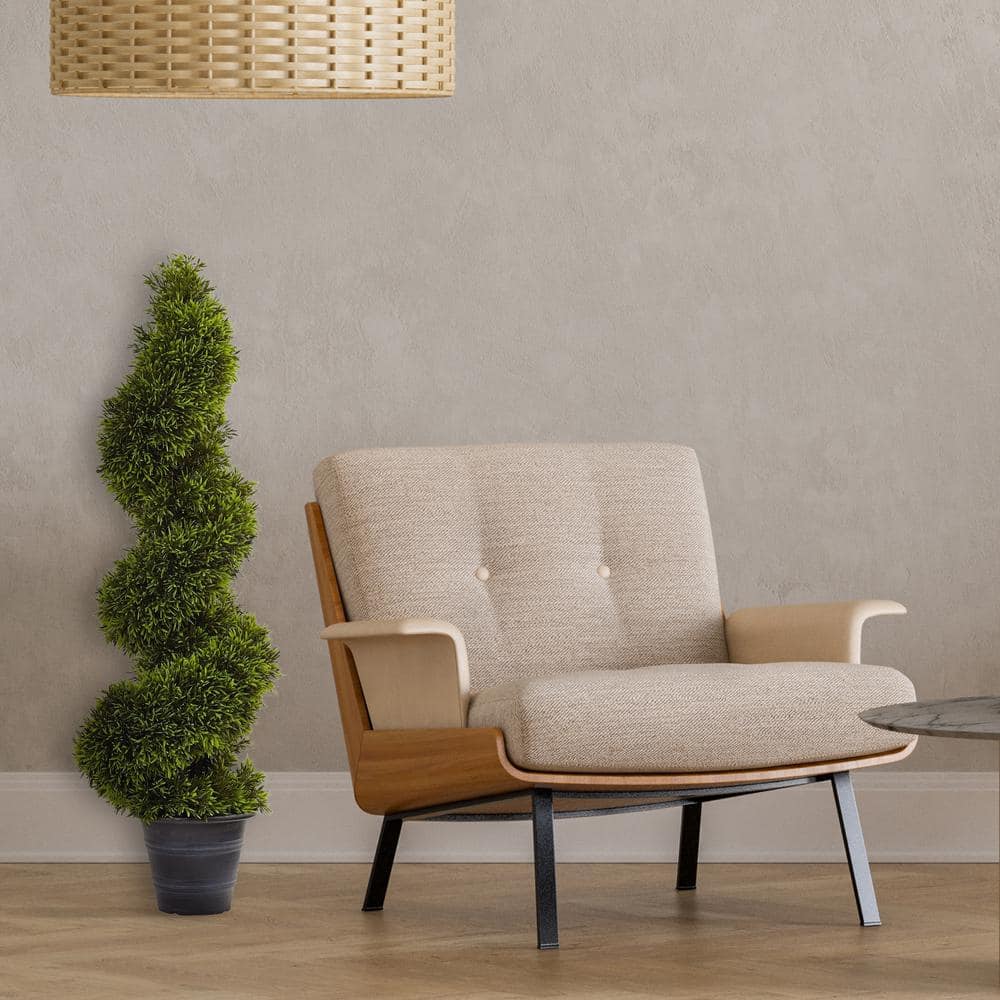 3' Green Plastic Grass Spiral Topiary with Black Planter