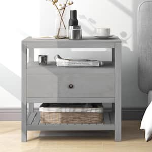 Gray Modern Wooden Nightstand with Drawers Storage for Living Room or Bedroom