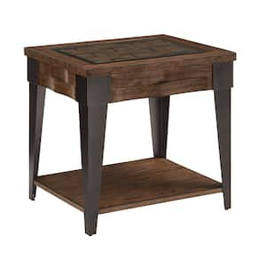 Dark Brown Wood and Metal End Table