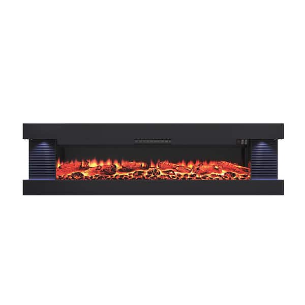 60 in. Wall Mount Metal Hanging Electric Fireplace with Remote Control and LED Side Lights in Black