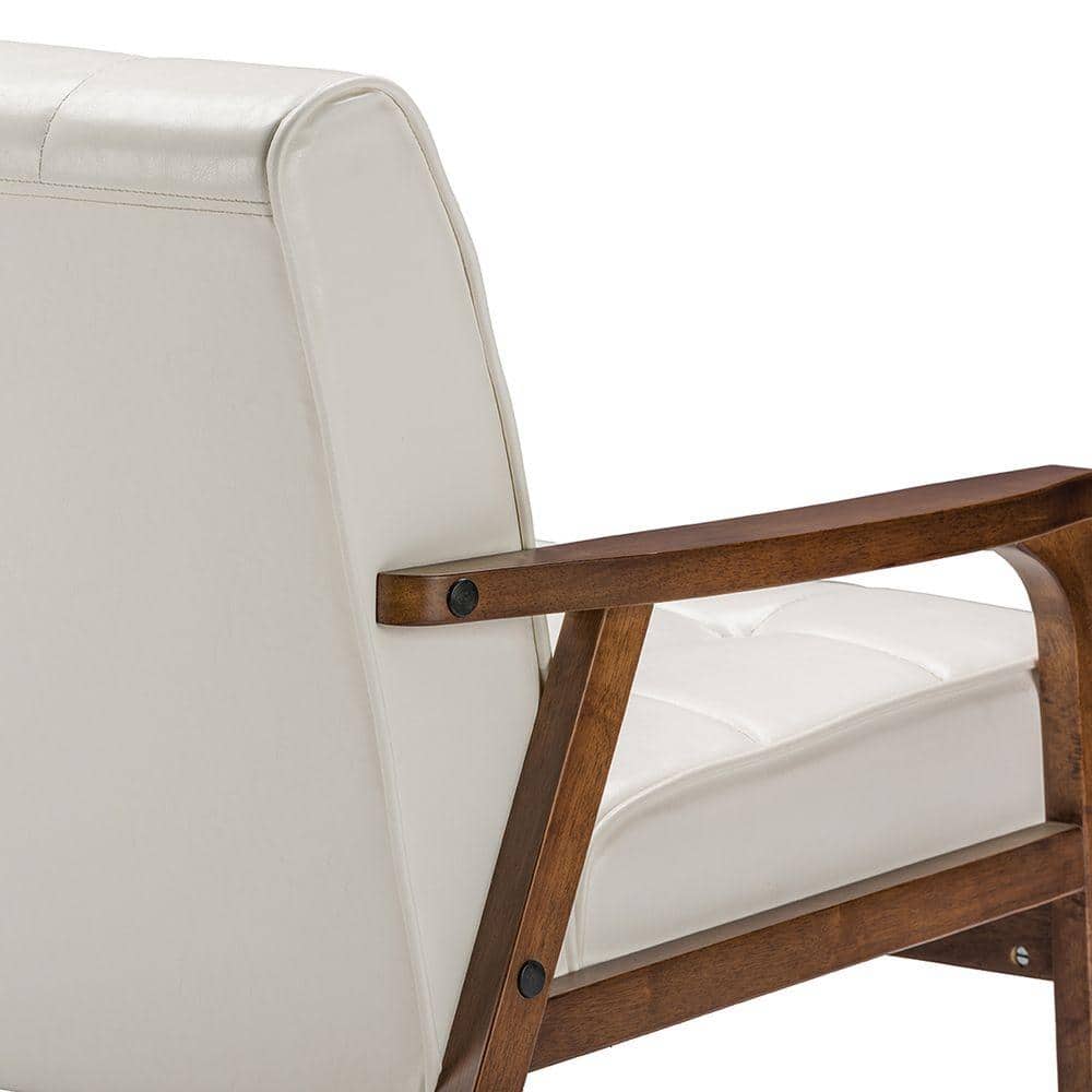 Mid-Century Flared Arm White Faux Leather Loveseat