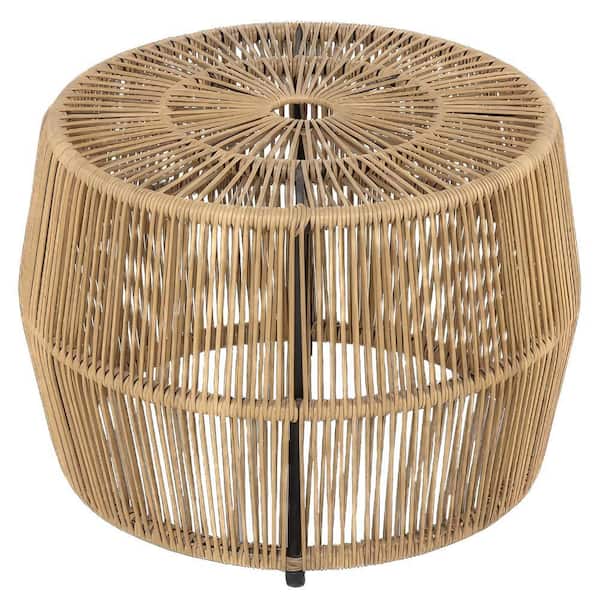 Zyan Natural Brown Rattan Wicker Steel Frame Outdoor Coffee Table