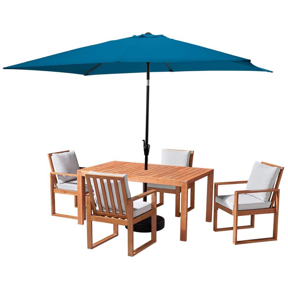 6 Piece Set, Weston Wood Outdoor Dining Table Set with 4 Cushioned Chairs, 