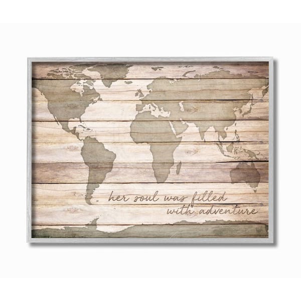 Stupell Industries 16 In. X 20 In. "Inspirational Word World Map Wood ...