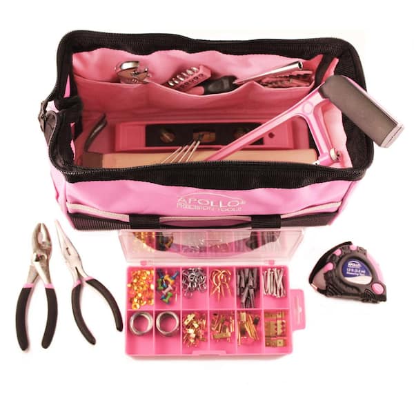 ALLSPACE Pink Tool Bag with 43 Piece Pink Tools, Tool Set for
