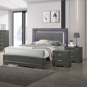 Jonvang 3-Piece Metallic Gray Wood California King Bedroom Set with Care Kit