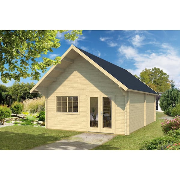 Hud-1 EZ Buildings 16 ft. x 24 ft. x 14 ft. Log Cabin Style Studio Guest Hobby Work Space Pool House D.I.Y. Building Kit, Clear