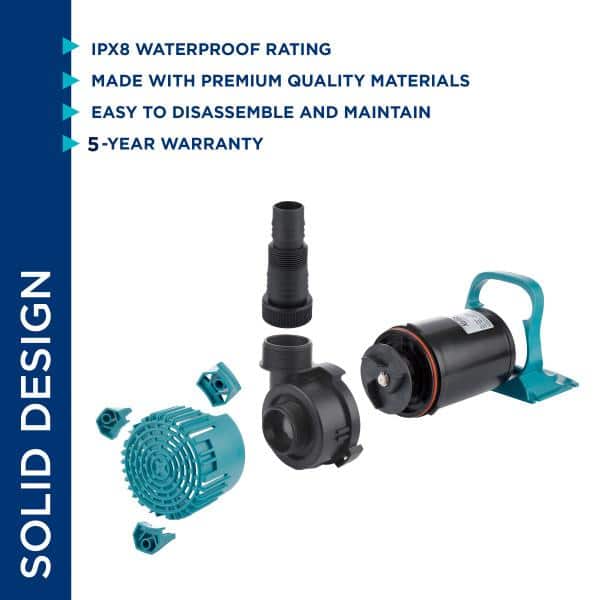 Teal and Black 5600 GPH Electric Pond Pump with Mesh Bag