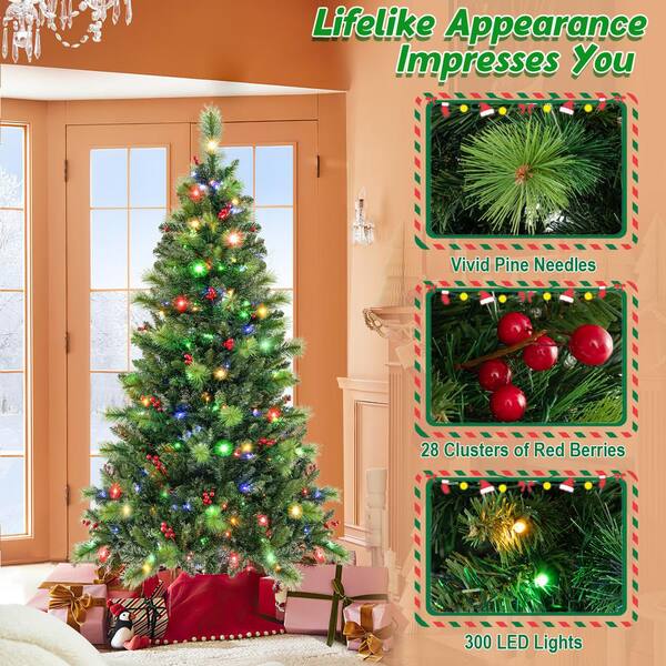 ANGELES HOME 6 ft. Green Pre-Lit Christmas Tree Hinged Xmas