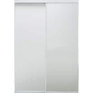 47 in. x 80 1/2 in. Aspen White Gloss Painted Steel Frame Prefinished White Hardboard Interior Sliding Door