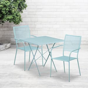 Blue 3-Piece Metal Square Outdoor Bistro Set