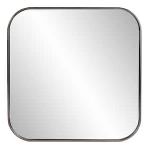 Medium Square Brushed Silver Hooks Casual Mirror (30 in. H x 30 in. W)