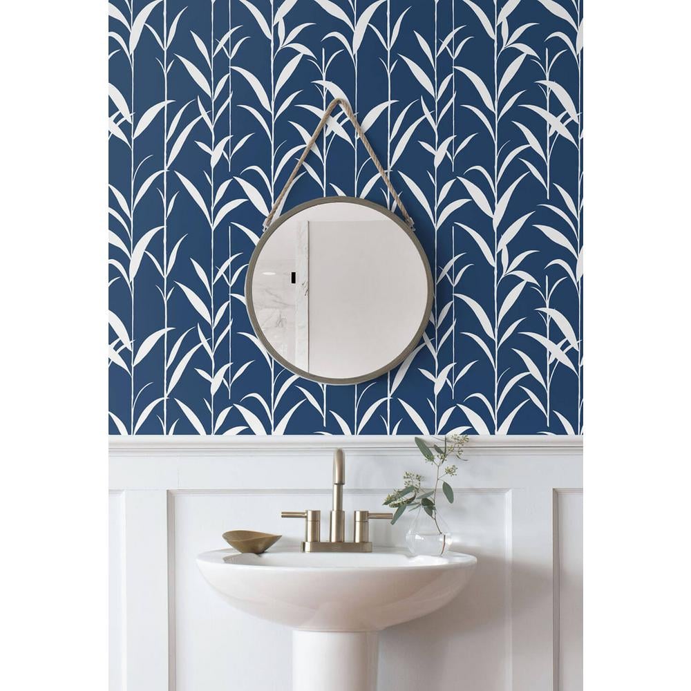 Navy Blue Bamboo Leaves Self-Adhesive Vinyl Wallpaper