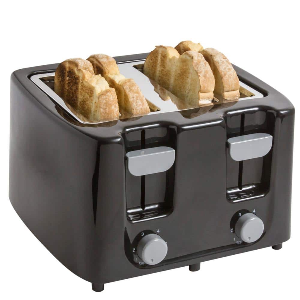 Black Stainless Steel 4-Slice Digital Toaster with Wide Slots