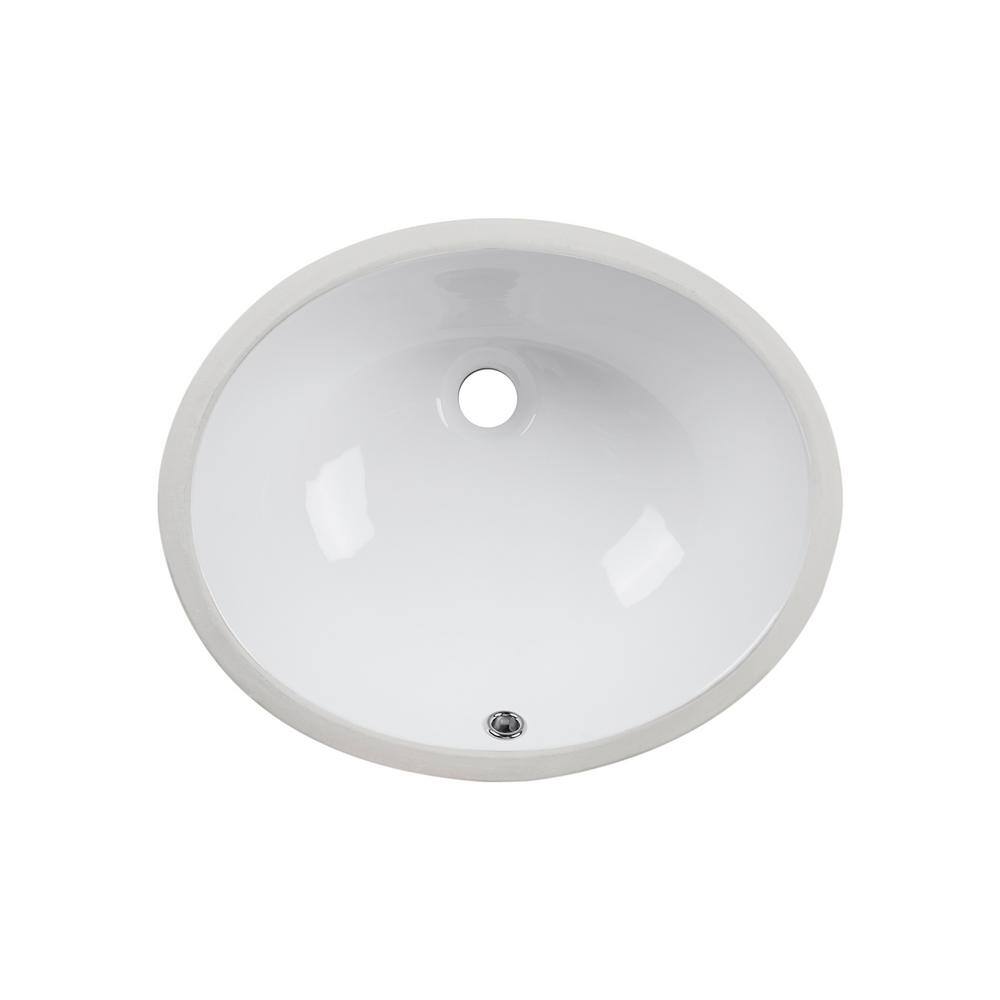 White Ceramic Oval Undermount Bathroom Sink with Overflow