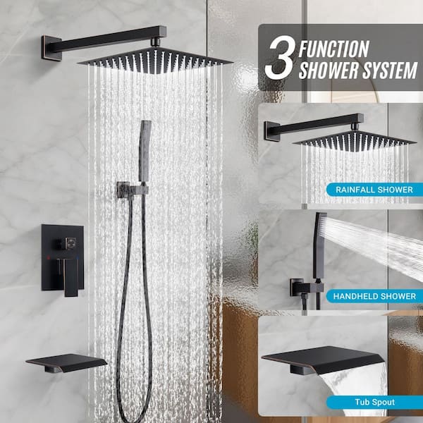 3-Spray Patterns with 2.5 GPM 10 in. Showerhead Wall Mounted Dual Shower Heads with Valve in Oil Rubbed Bronze