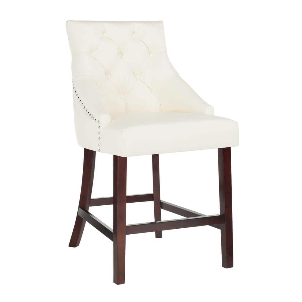 Eleni Transitional White Leather Wingback Counter Stool with Chrome Details