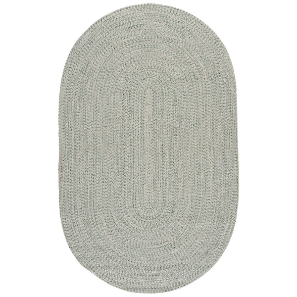 Braided 5 ft. x 8 ft. Oval Ivory/Green Concentric Woven Washable Area Rug