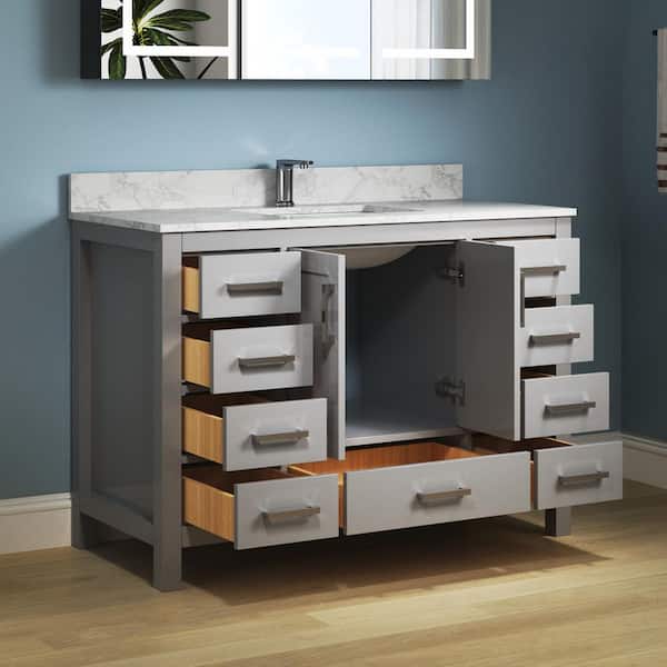 Aeterna 48 in. W x 22 in. D x 34 in. H Single Sink Freestanding Bath Vanity in Gray with Cultured Marble Top