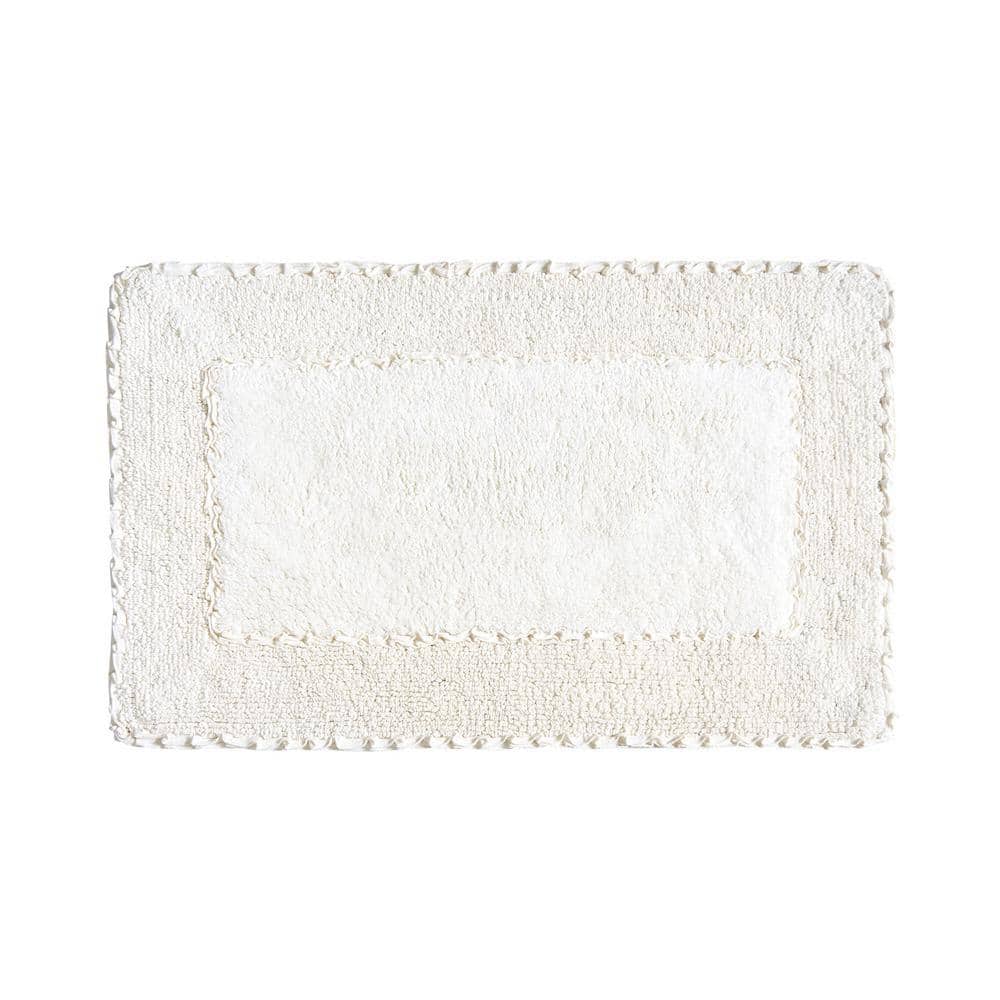 Laura Ashley Cotton Ruffle 17 in. x 24 in. Bath Rug in Ivory