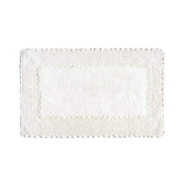 Laura Ashley 20 in. x 34 in. Ivory Cotton Ruffle Bath Rug