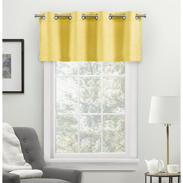 EXCLUSIVE HOME Loha Sunbath Yellow Solid Light Filtering Grommet Top Straight Valance, 54 in. W x 18 in. L