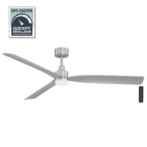 Marlston 60 in. Indoor/Outdoor Brushed Nickel with Silver Blades Ceiling Fan with Adjustable White with Remote Included