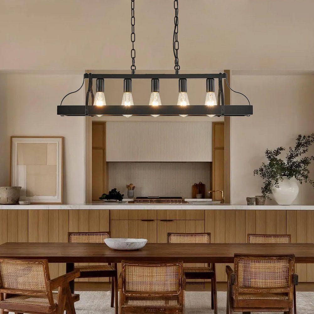 Sunpez 33.7 in. W 5-Light Black Chandelier Industrial Light
