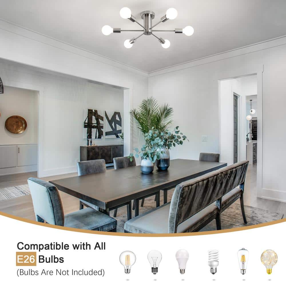 Nickel 6-Light Sputnik Linear Chandelier