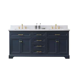Thompson 72 in. W x 22 in. D Bath Vanity in Indigo Blue with Engineered Stone Top in Carrara White with White Basins