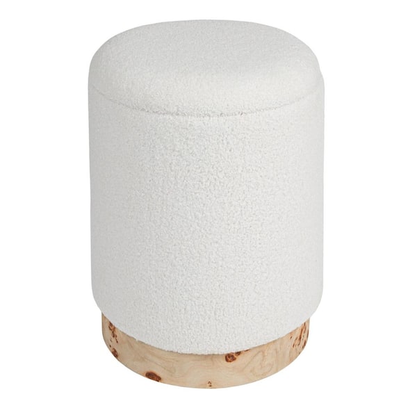 Brooklyn 18 in. Cream Backless Wood Boucle Upholstered Storage Stool with Removeable Lid
